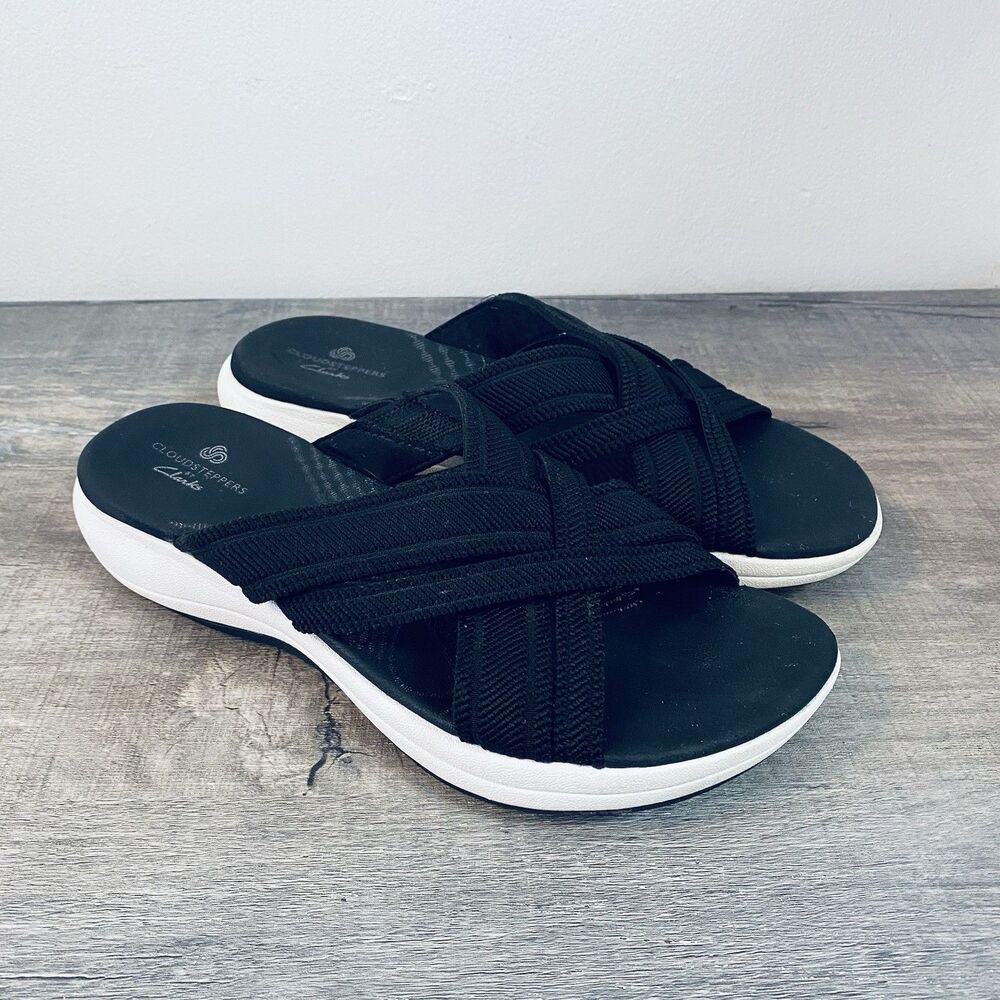 Clarks Cloudsteppers Women’s Black Slide Sandals Size 7 W Wide